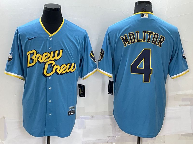 Men Milwaukee Brewers #4 Molitor Blue City Edition Game Nike 2022 MLB Jersey->milwaukee brewers->MLB Jersey